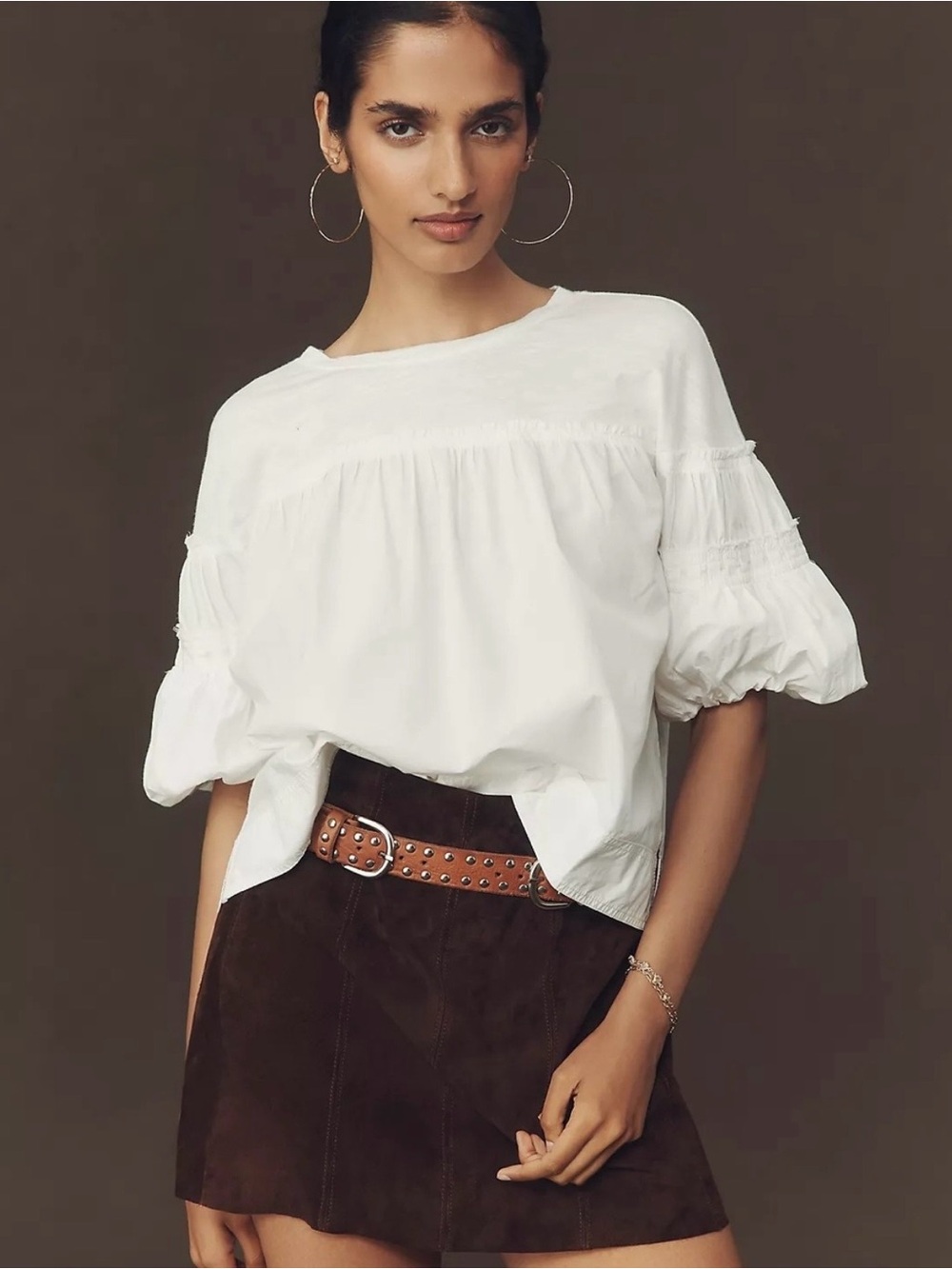Anthropologie Pilcro White Puff-Sleeve Boho Blouse Size
